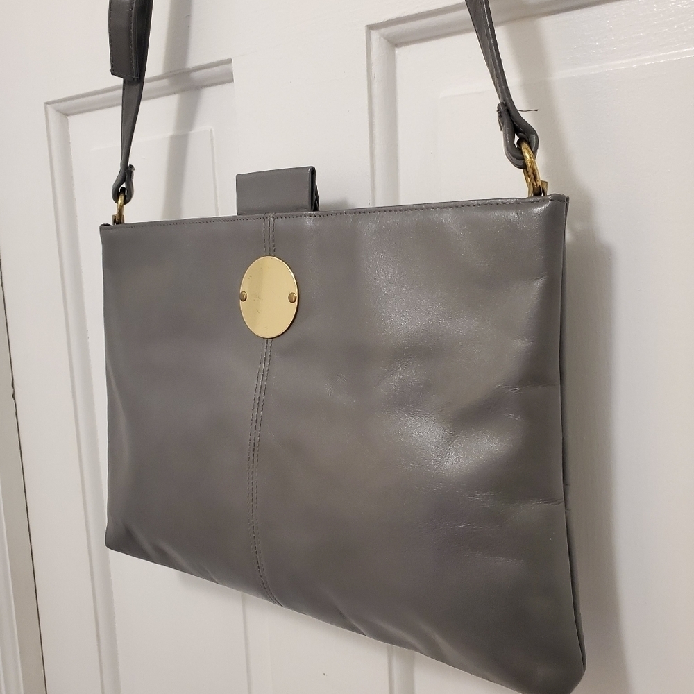 Vintage Ruth E. Saltz Gray Leather Purse Shoulder Bag with Cougar Pull Open - Picture 2 of 10